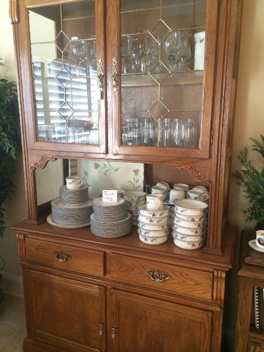 Display cabinet; Lenox "Poppies on Blue" dishes