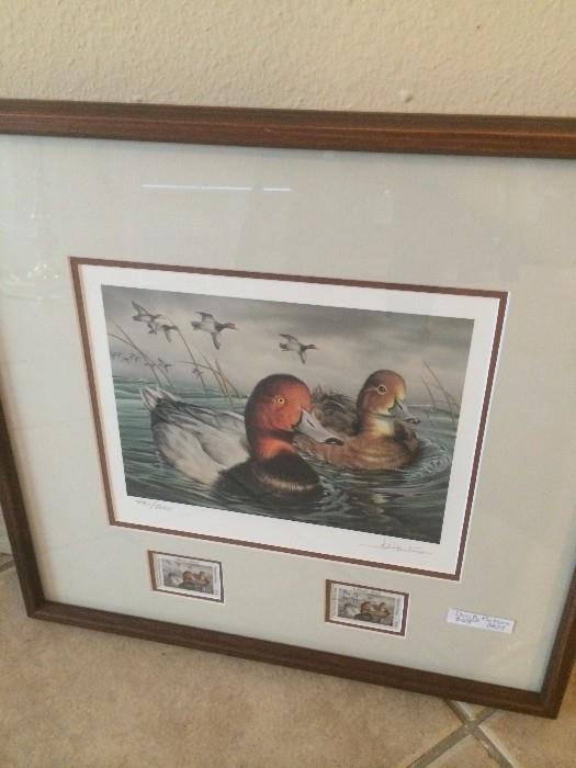 Framed duck print/stamps