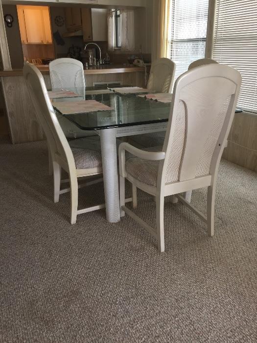 Glass top dining room set with 6 chairs 