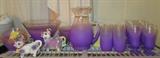  Vintage West Virginia Blendo Glass Frost fade to Purple Pitcher/Glass & Salad Bowl Set