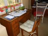 55 year old solid oak desk, 2 chairs