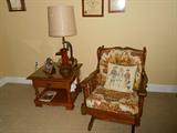 Vintage wood frame chair, Ethan Allen end table (lamp not included)
