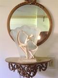 antique hollywood regency mirror, erte style art deco lady light