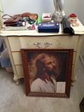 vintage Jesus framed art, 40s hollywood regency bedroom set