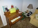 Nancy Drew books, childrens clothing and metal side table