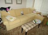 beautiful like new Ethan Allen sectional sofa, Burberry like bench and vintage quilt