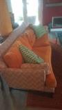 Custom sofa (2) will sell separately $850 or both for $1,600                                                                                             2 Orange custom sofas 8'4" L x 39" D x back is 35" H