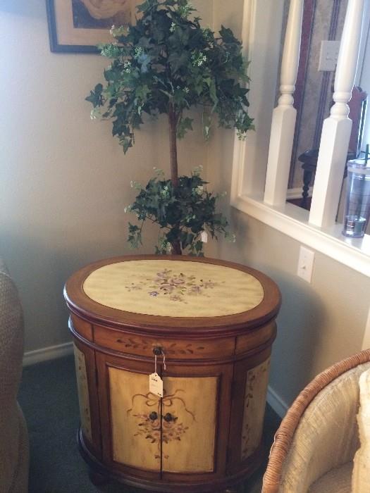 Hand-painted 2-door oval side table