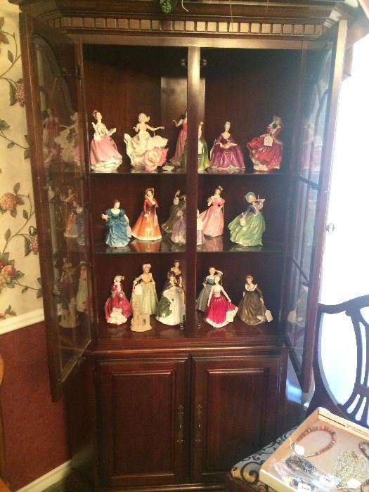 Corner cabinet; Royal Doulton ladies 