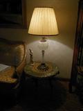 elaborate marble top table w retro lamp