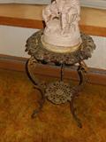 marble top table w metal trim