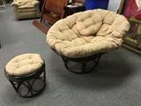 Papasan chair with stool and pillows