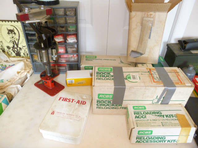 Lots of reloading tools & equipment - no live ammo. Sorry, We do not sell firearms or ammo.