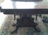 Antique Dark Wood Harp / Parlour Table w/ Drawers