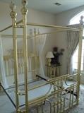 Queen Canopy Bed Frame - Brass w/ Onyx Stone