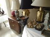 Nice Nightstand, Asian Inspired Brass Lamps, Pillar Pedestals, Barometer, Brass Animal Figures...
