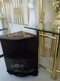 Corner Table, Brass & Glass Nightstands, Matching Lamps and Bed Frame