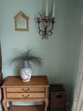 Wicker Nightstand w/ Drawers, Multiple Wicker Hampers in nice shape, Candle Wall Sconce, Mirrors, Vases, Decor...