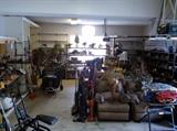 Jam-Packed 3-Car Garage! Metal Shelving, Wood Bookcases, Leather Recliners, TOOLS!!!, Craftsman 10" Table Saw, Other Saws, Quality Greenery Priced To Go!, Camping Supplies, Tent, Sleeping Bags, Folding Chairs, Vacuums, SOOO Much!!!