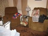 (2) Rocking recliners, side tables Plus....(3) Gone with the Wind style newer lamps