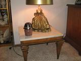 Porcelain Lady Lamp, Marble Top Accent Table