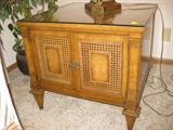 A Pair of these Wood with Cane inserts end tables, Glass top