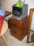 Stereo, and Wood File Cabinet