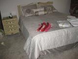 French Queen Headboard, Cane Insert, Bedding and mattress
