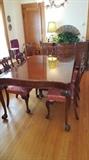 High end antique dining set (12 pcs) claw and ball foot dining table, 6 chairs, leaves, pads..buffet, china cabinet, liquor cabinet, etc.) GORGEOUS! Exceptional! Great-Grandmother bought this from a doctor's estate years ago!