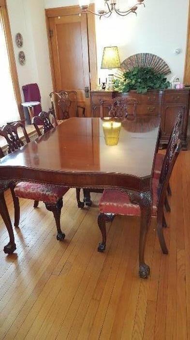 High end antique dining set (12 pcs) claw and ball foot dining table, 6 chairs, leaves, pads..buffet, china cabinet, liquor cabinet, etc.) GORGEOUS! Exceptional! Great-Grandmother bought this from a doctor's estate years ago!