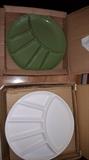 Vintage dishes...4 green plastic...4 white ceramic..Japan