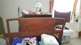 Mid-Century double size bed frame....old baby changing table, blankets, etc.....