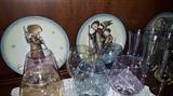 Vintage glassware and Hummel plates