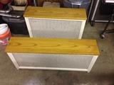 Radiator covers...Central Radiator Cabinet Co. A) 11"Dx40"Wx28-1/2"H and B) 10-1/2"D x50"Wx22-1/2" H .....the radiators are also available for purchase!