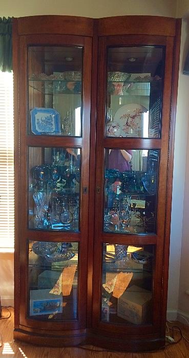 Vintage Large Curio Cabinet with Curved Front Doors