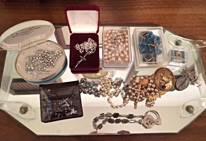 Rosaries, Vintage Glass Vanity Tray