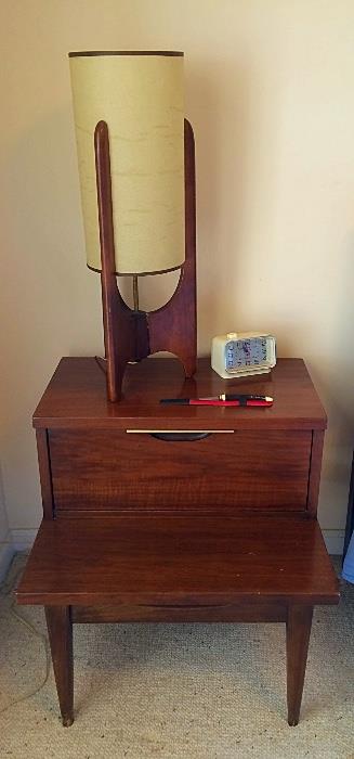 Kent-Coffey End Table, Vintage Clock & Letter Opener, Modeline Style Lamp