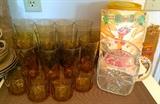 Vintage Amber Glasses, Chaquita Bananas Recipe Book, Glass Pitcher