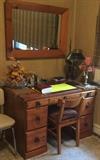 Habitant (Bay City Michigan) knotty pine desk and chair with wall mirror, circa 1960