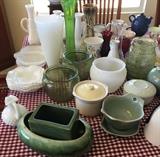 Pottery, milk glass, Northwood vase