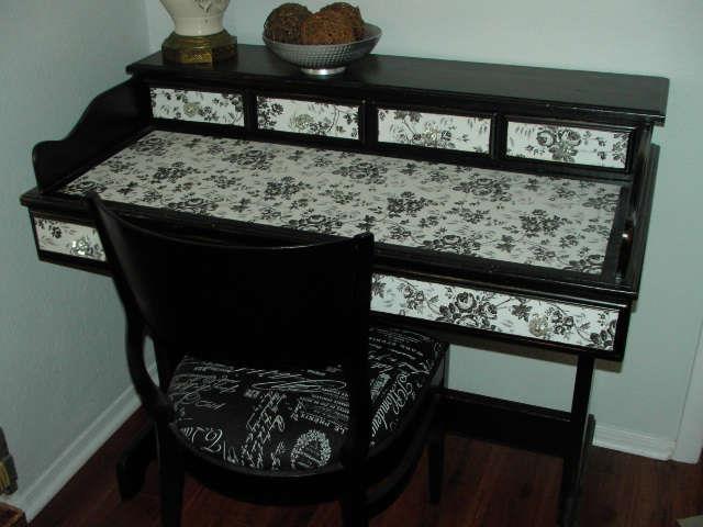 antique writing desk repurposed with French faux and Matching chair