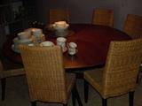 Large round teak table 6 rattan style 