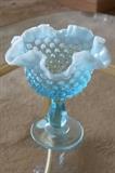 Vintage aquamarine hobnail candy dish