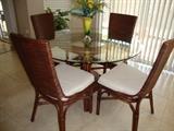 Kitchen set, Cane/Bamboo base, Glass Top, 4 chairs