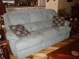 Pale Blue Microfiber Sofa with reclining ends