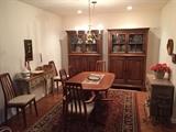 STUNNING DANISH MID-CENTURY STYLE FORMAL DINING ROOM TABLE WITH 6 CHAIRS.........TWO MATCHED FARM STLYE CHINA CABINETS WITH PLENTY OF STORAGE-ALL EXCELLENT CONDITION