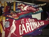Vintage pennants including St. Louis Cardinals