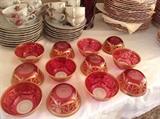 Set of 12 antique cranberry glass bowls