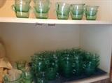 Over 50 green glass punch cups