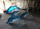 Set of 4 blue glass dolphins